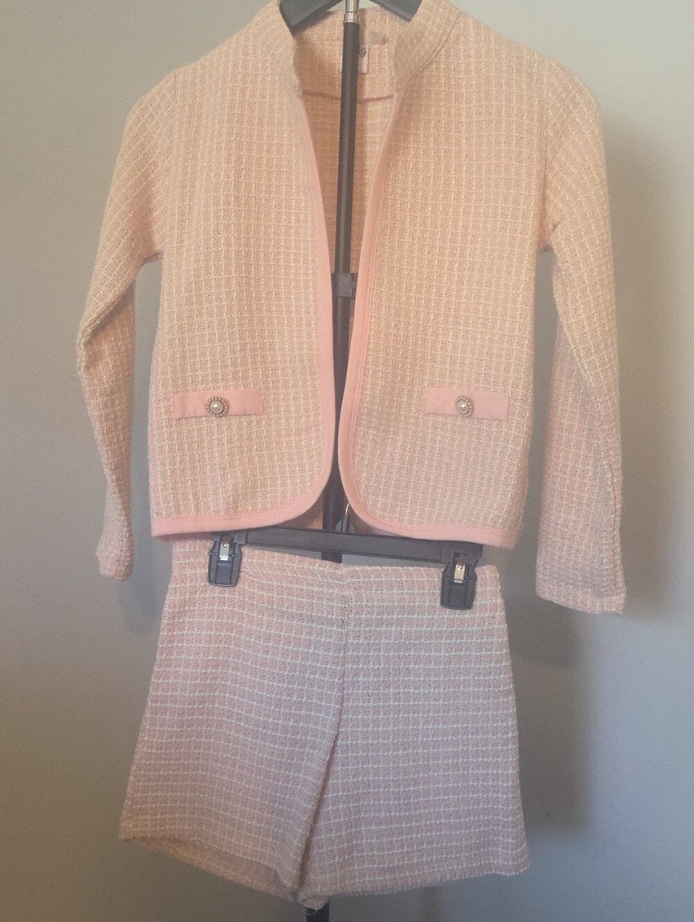 Girls Blush Pink Tweed Jacket - Open Front